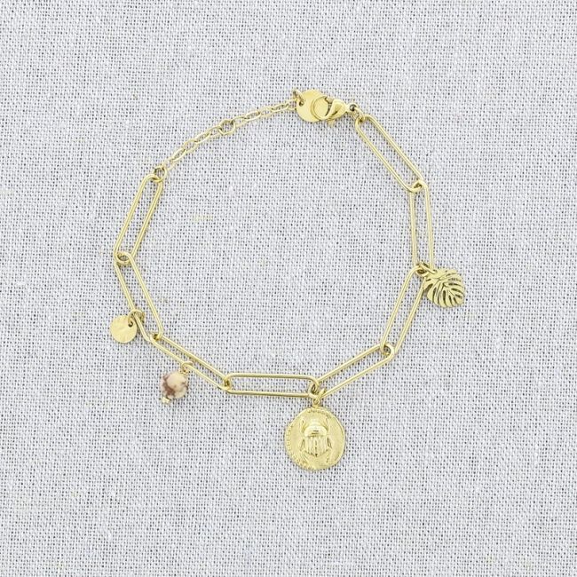 STONE MEDAL PENDANT CHAIN STEEL BRACELET