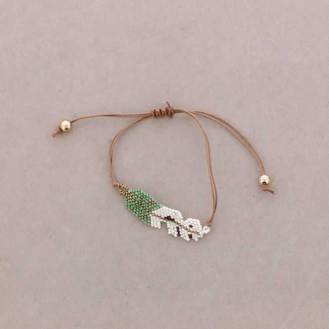 PULSERA ÉTNICA MACRAMÉ HOJA ABALORIOS