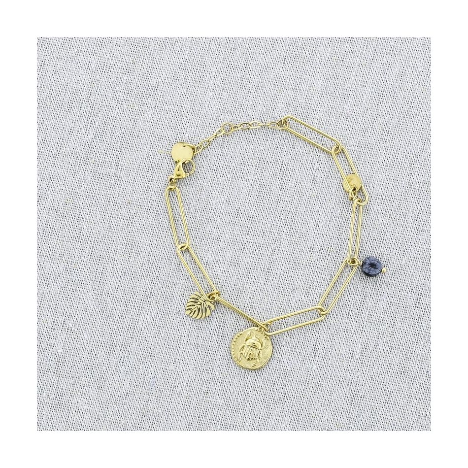 STONE MEDAL PENDANT CHAIN STEEL BRACELET