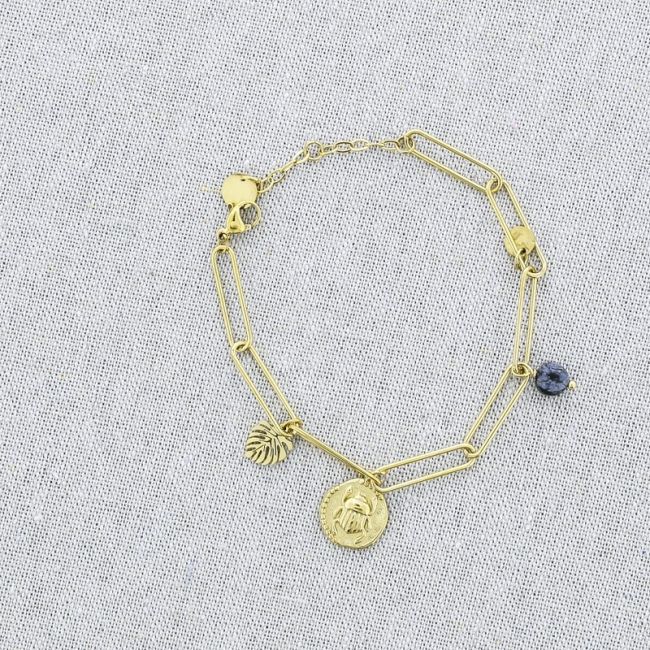 STONE MEDAL PENDANT CHAIN STEEL BRACELET