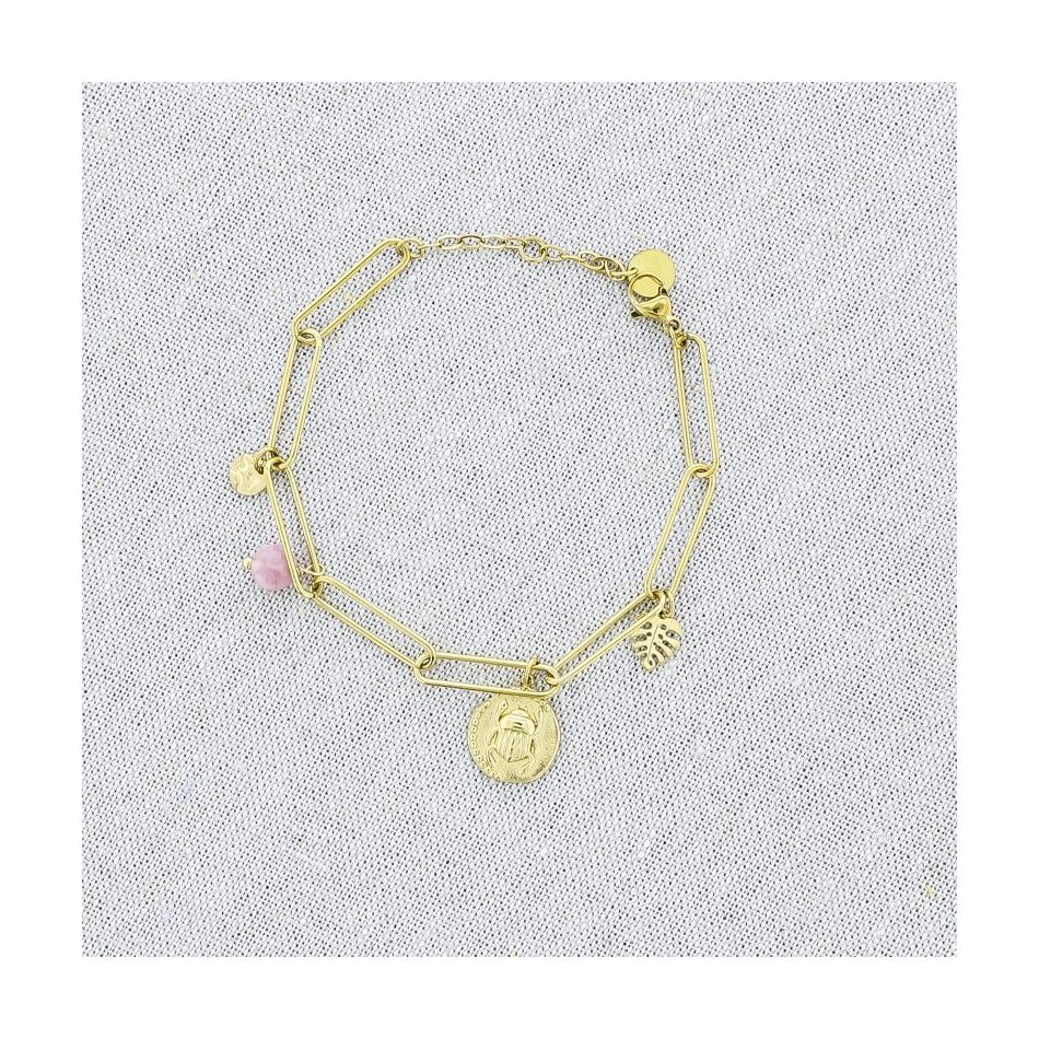 STONE MEDAL PENDANT CHAIN STEEL BRACELET