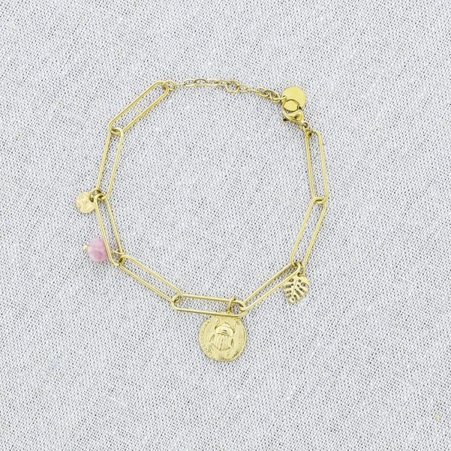 STONE MEDAL PENDANT CHAIN STEEL BRACELET