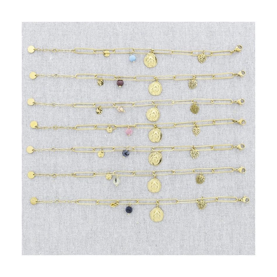 STONE MEDAL PENDANT CHAIN STEEL BRACELET