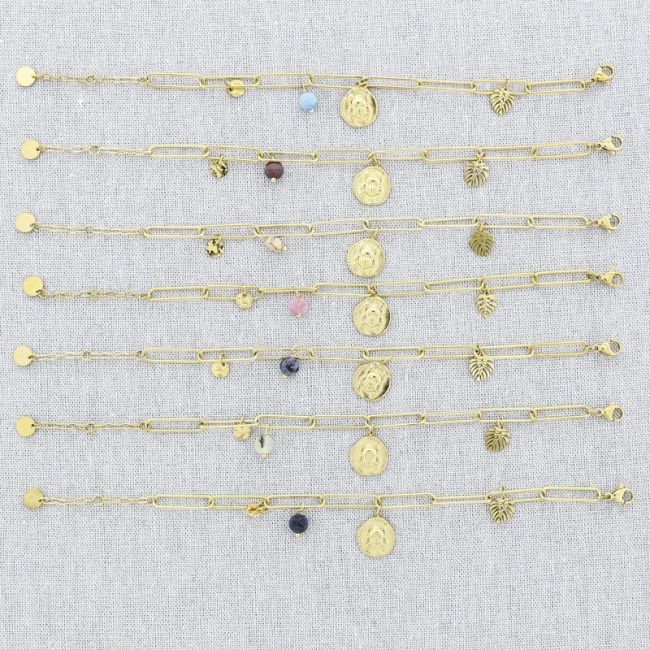 STONE MEDAL PENDANT CHAIN STEEL BRACELET