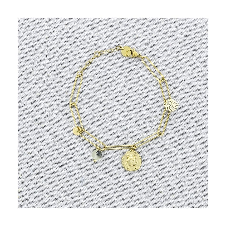 STONE MEDAL PENDANT CHAIN STEEL BRACELET