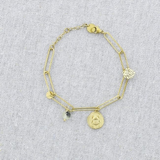 STONE MEDAL PENDANT CHAIN STEEL BRACELET