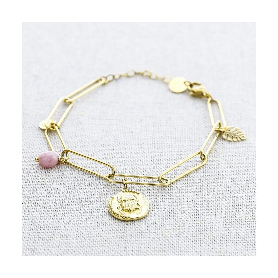 STONE MEDAL PENDANT CHAIN STEEL BRACELET