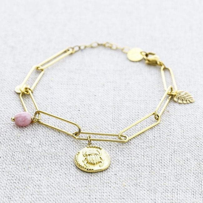 STONE MEDAL PENDANT CHAIN STEEL BRACELET