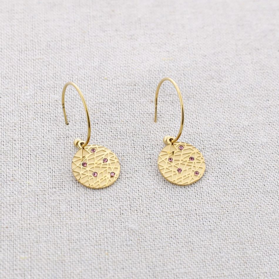 STEEL HOOP EARRINGS PENDANT CRYSTAL MEDAL