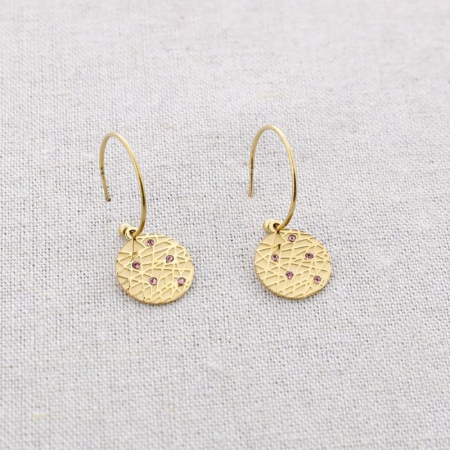 STEEL HOOP EARRINGS PENDANT CRYSTAL MEDAL