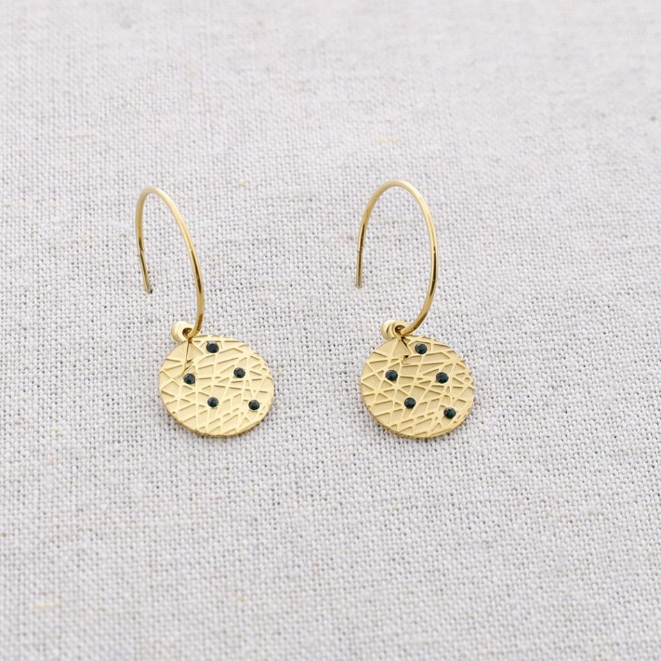 STEEL HOOP EARRINGS PENDANT CRYSTAL MEDAL