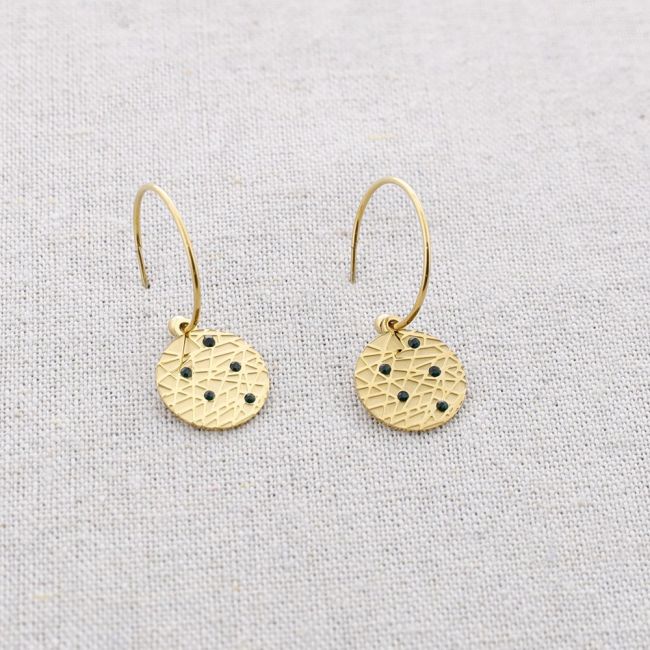 STEEL HOOP EARRINGS PENDANT CRYSTAL MEDAL