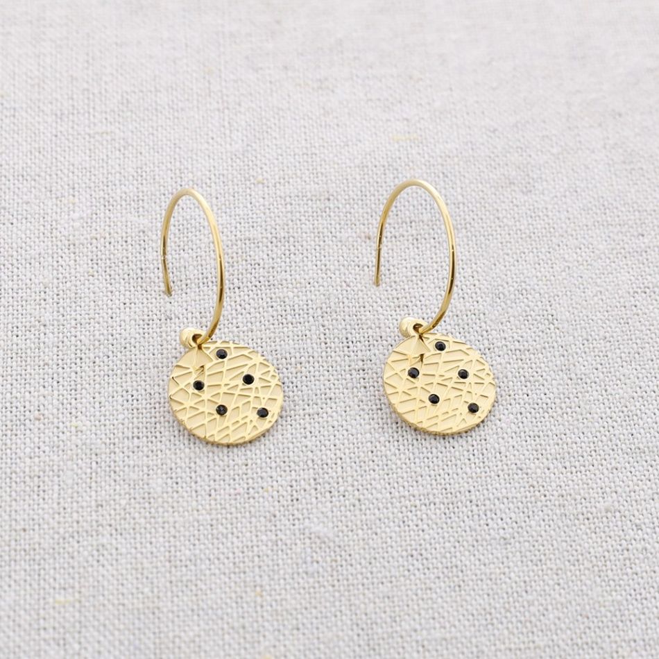 STEEL HOOP EARRINGS PENDANT CRYSTAL MEDAL