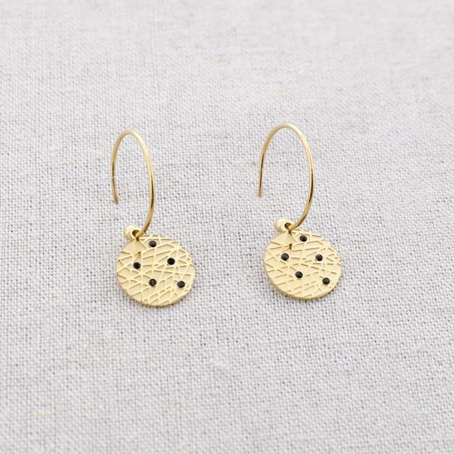 STEEL HOOP EARRINGS PENDANT CRYSTAL MEDAL