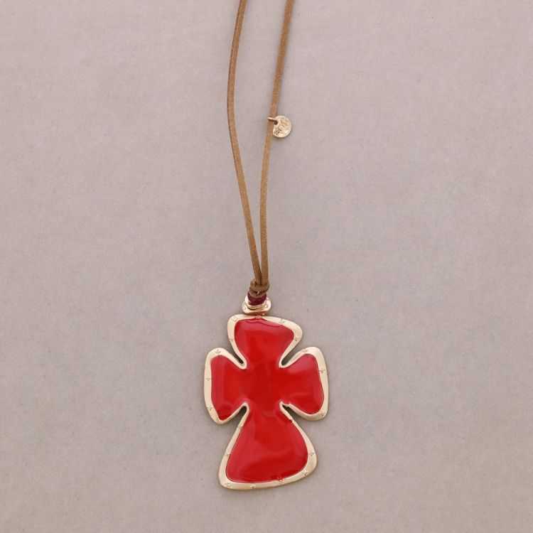 METAL ENAMEL CROSS PENDANT LONG NECKLACE 2