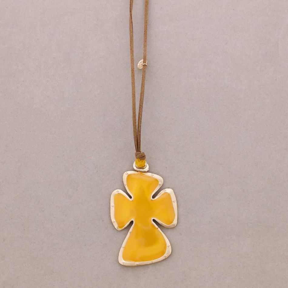 METAL ENAMEL CROSS PENDANT LONG NECKLACE
