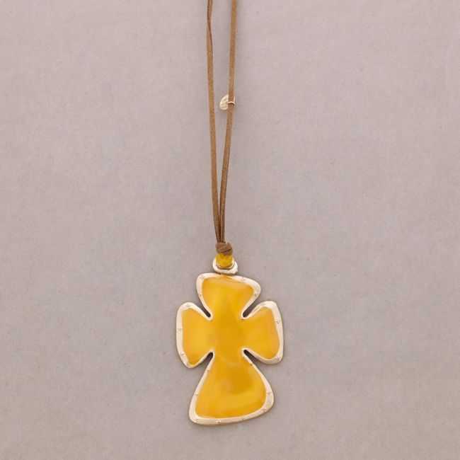 METAL ENAMEL CROSS PENDANT LONG NECKLACE