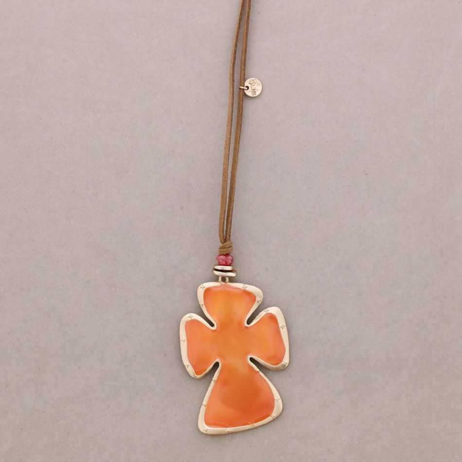 COLLAR LARGO COLGANTE CRUZ METAL ESMALTE