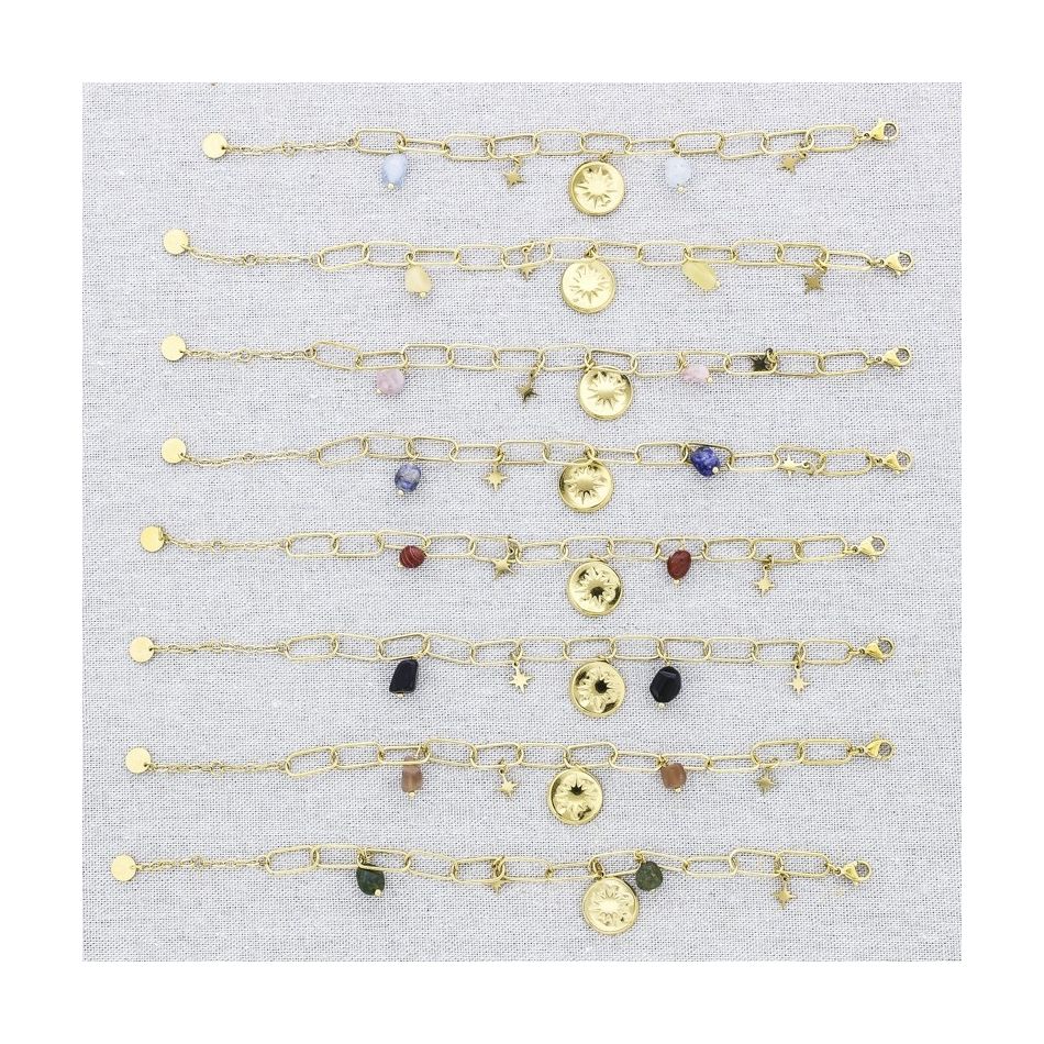 STONE MEDAL PENDANT CHAIN STEEL BRACELET