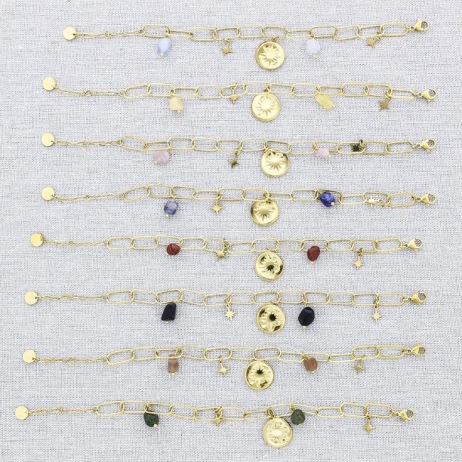 PULSERA ACERO CADENA COLGANTES MEDALLA PIEDRAS