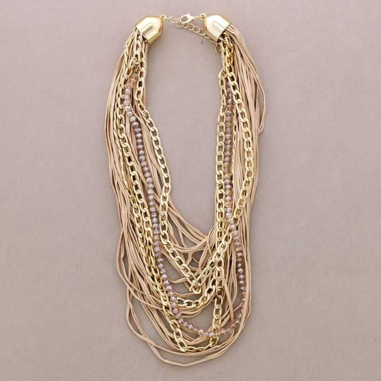 MULTI-STRAND CHOKER WITH CORDS, CRYSTALS, AND METAL LINKS