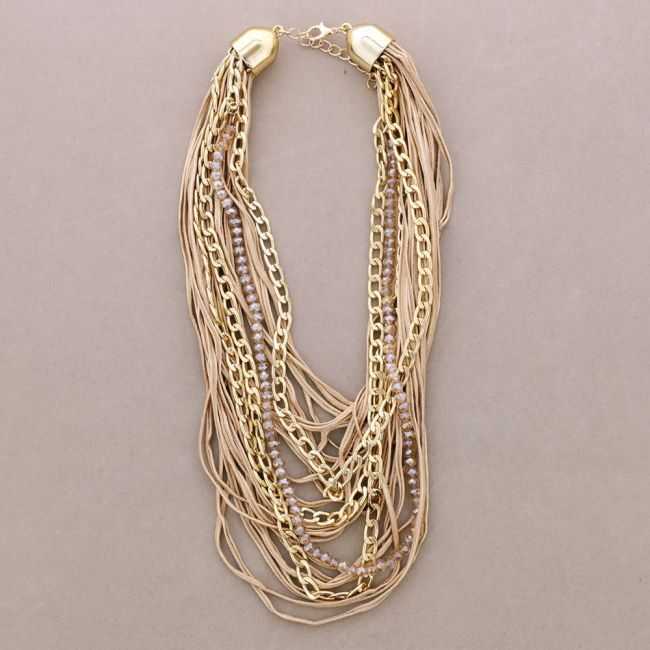 MULTI-STRAND CHOKER WITH CORDS, CRYSTALS, AND METAL LINKS