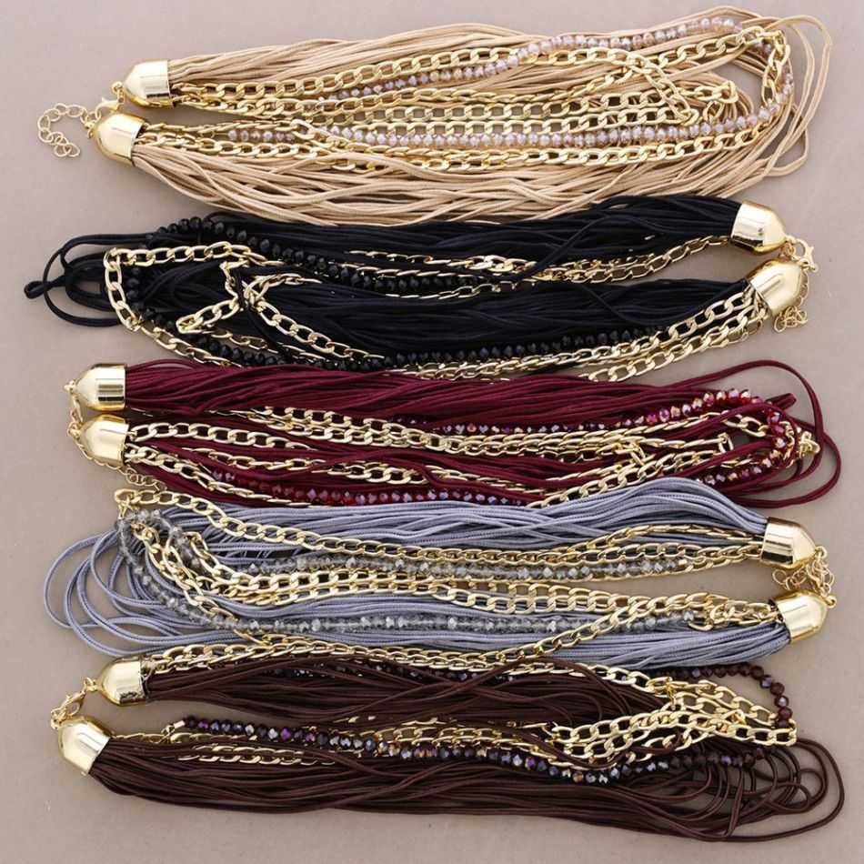 MULTI-STRAND CHOKER WITH CORDS, CRYSTALS, AND METAL LINKS