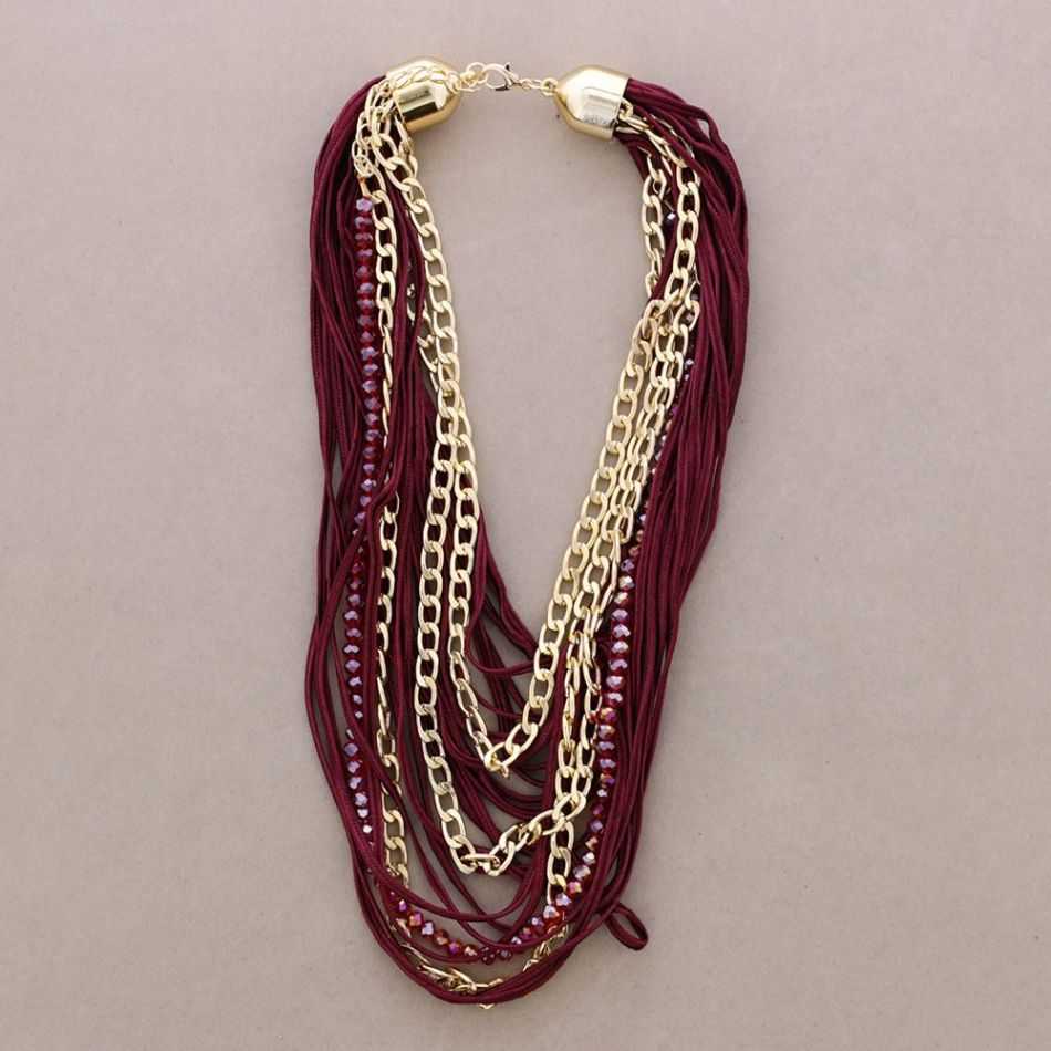 MULTI-STRAND CHOKER WITH CORDS, CRYSTALS, AND METAL LINKS