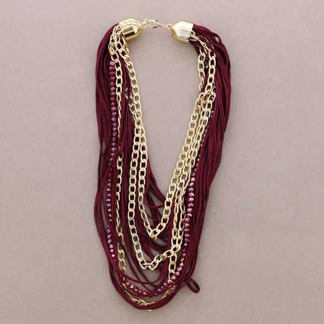 MULTI-STRAND CHOKER WITH CORDS, CRYSTALS, AND METAL LINKS