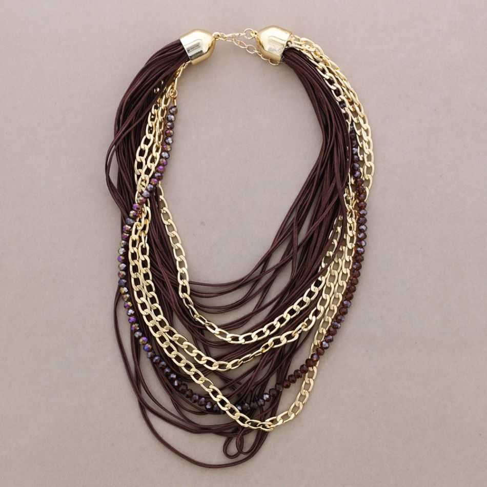 MULTI-STRAND CHOKER WITH CORDS, CRYSTALS, AND METAL LINKS
