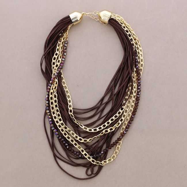 MULTI-STRAND CHOKER WITH CORDS, CRYSTALS, AND METAL LINKS