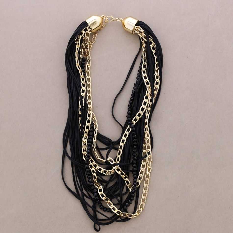 MULTI-STRAND CHOKER WITH CORDS, CRYSTALS, AND METAL LINKS