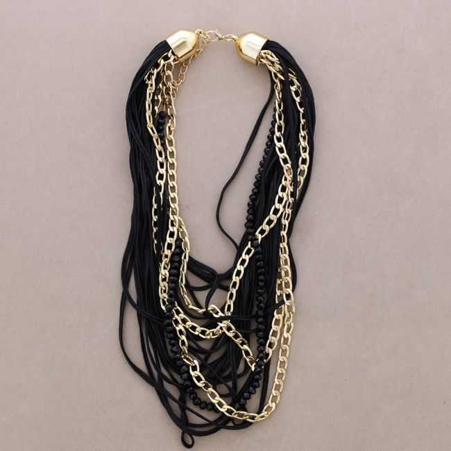 MULTI-STRAND CHOKER WITH CORDS, CRYSTALS, AND METAL LINKS