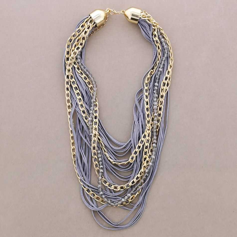 MULTI-STRAND CHOKER WITH CORDS, CRYSTALS, AND METAL LINKS