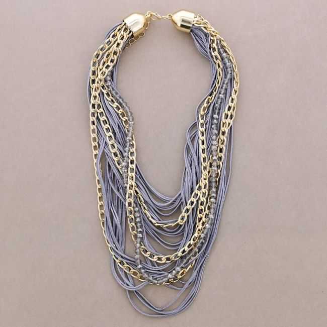 MULTI-STRAND CHOKER WITH CORDS, CRYSTALS, AND METAL LINKS