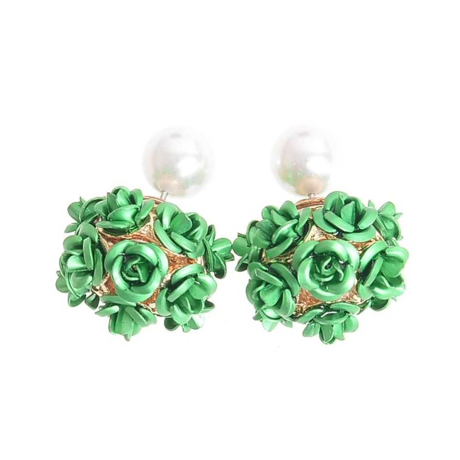 PENDIENTES FLORES METAL PERLA