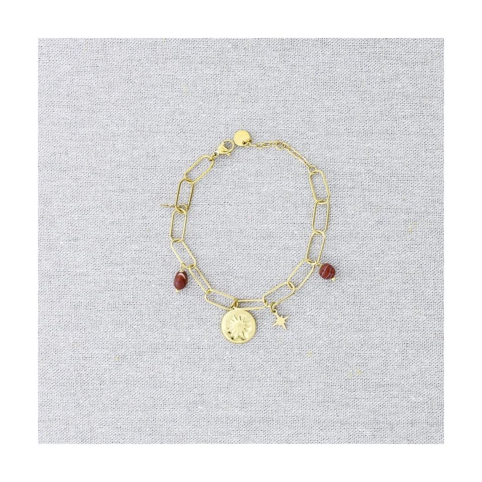 PULSERA ACERO CADENA COLGANTES MEDALLA PIEDRAS