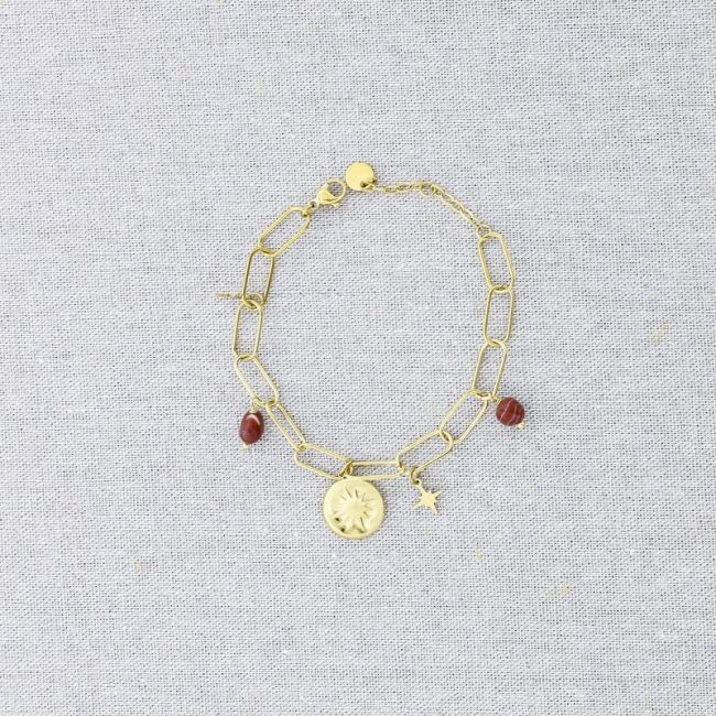 STONE MEDAL PENDANT CHAIN STEEL BRACELET