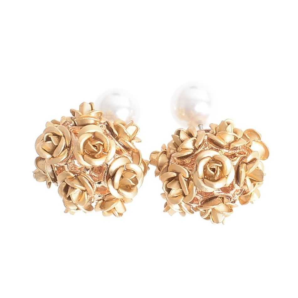 METAL PEARL FLOWER EARRINGS