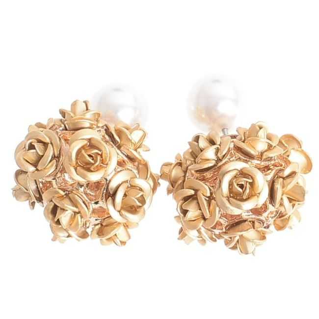PENDIENTES FLORES METAL PERLA