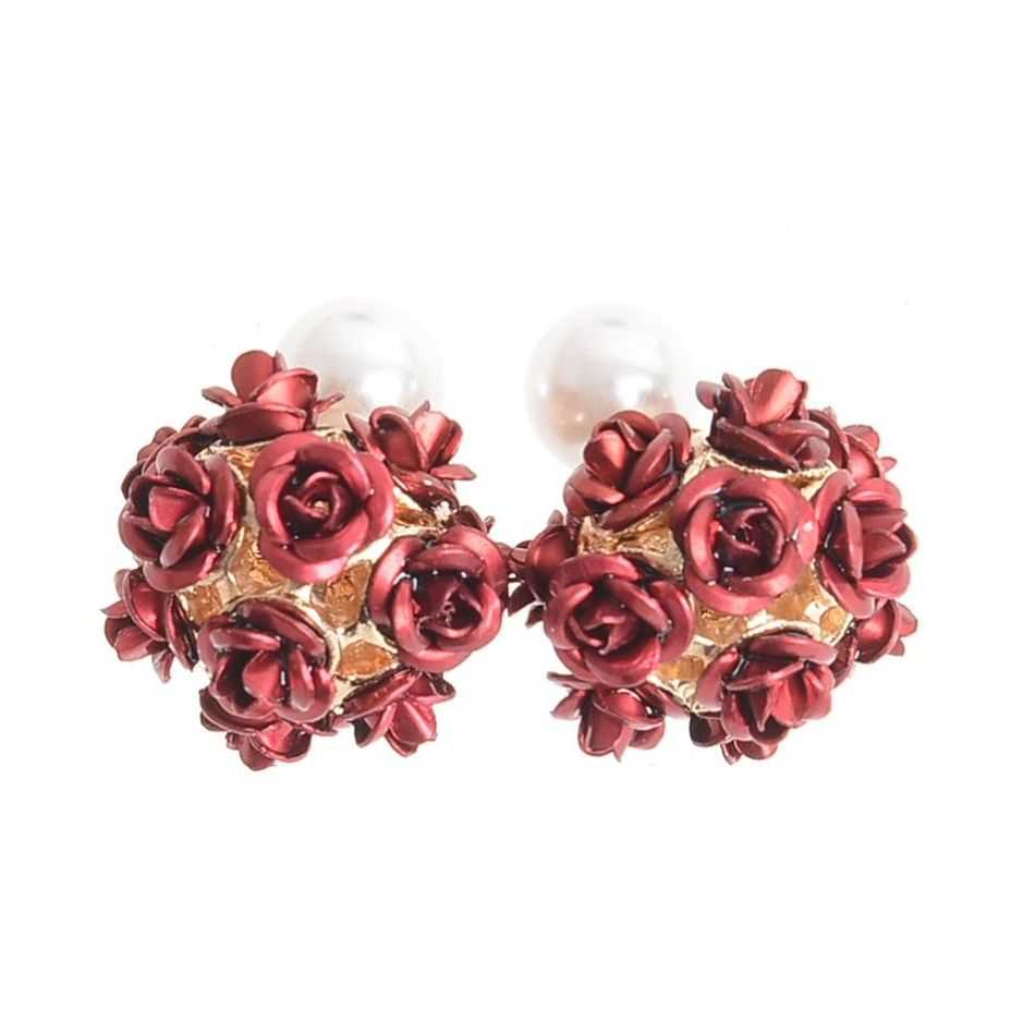 PENDIENTES FLORES METAL PERLA