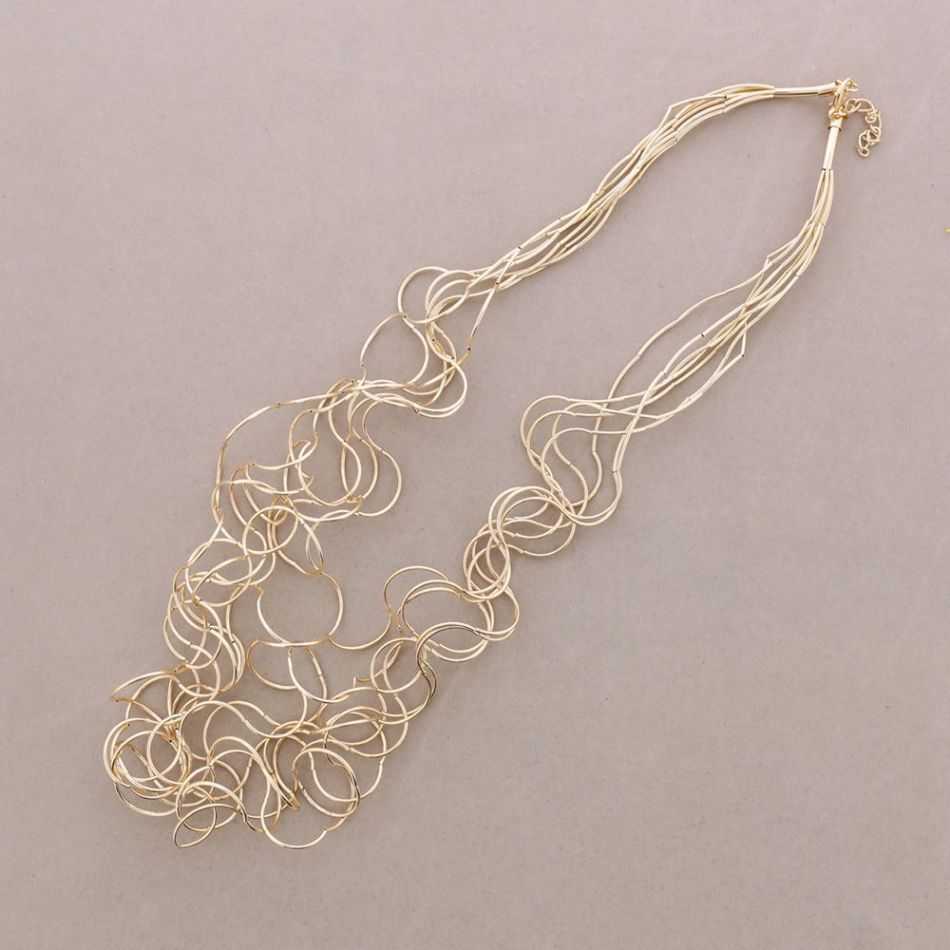 COLLAR LARGO MULTI TIRAS TUBOS BRONCE