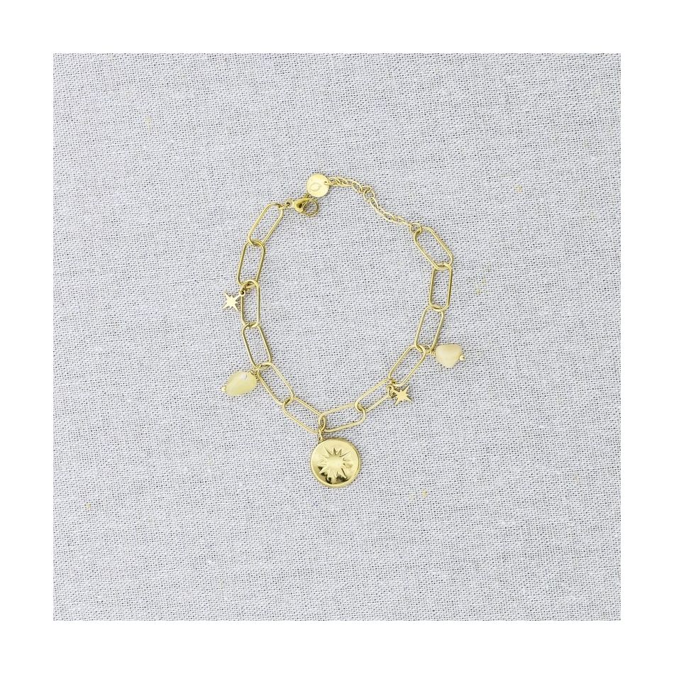 STONE MEDAL PENDANT CHAIN STEEL BRACELET
