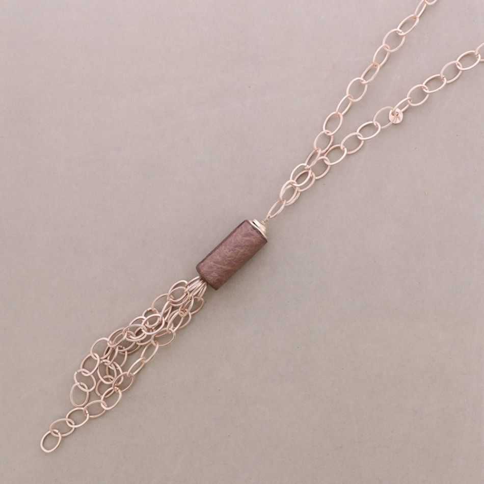 COLLAR LARGO COLGANTE CINLINDRO FLECO CADENA