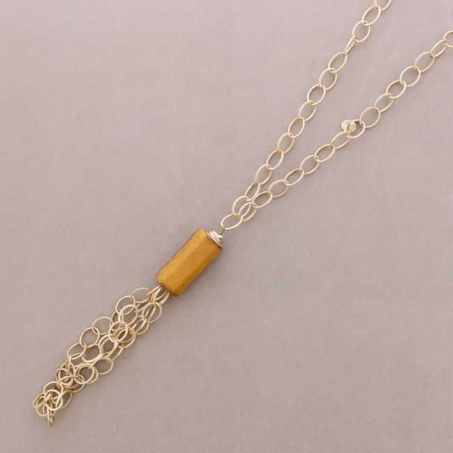 COLLAR LARGO COLGANTE CINLINDRO FLECO CADENA