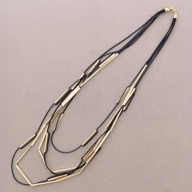 COLLAR LARGO MUTLI TIRAS TUBOS METAL