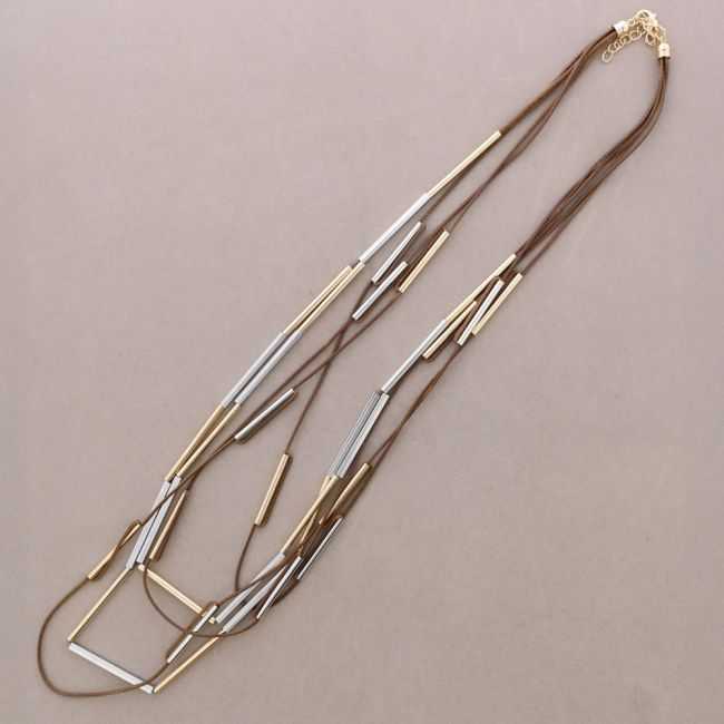 COLLAR LARGO MUTLI TIRAS TUBOS METAL