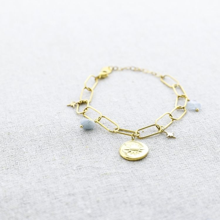 STONE MEDAL PENDANT CHAIN STEEL BRACELET