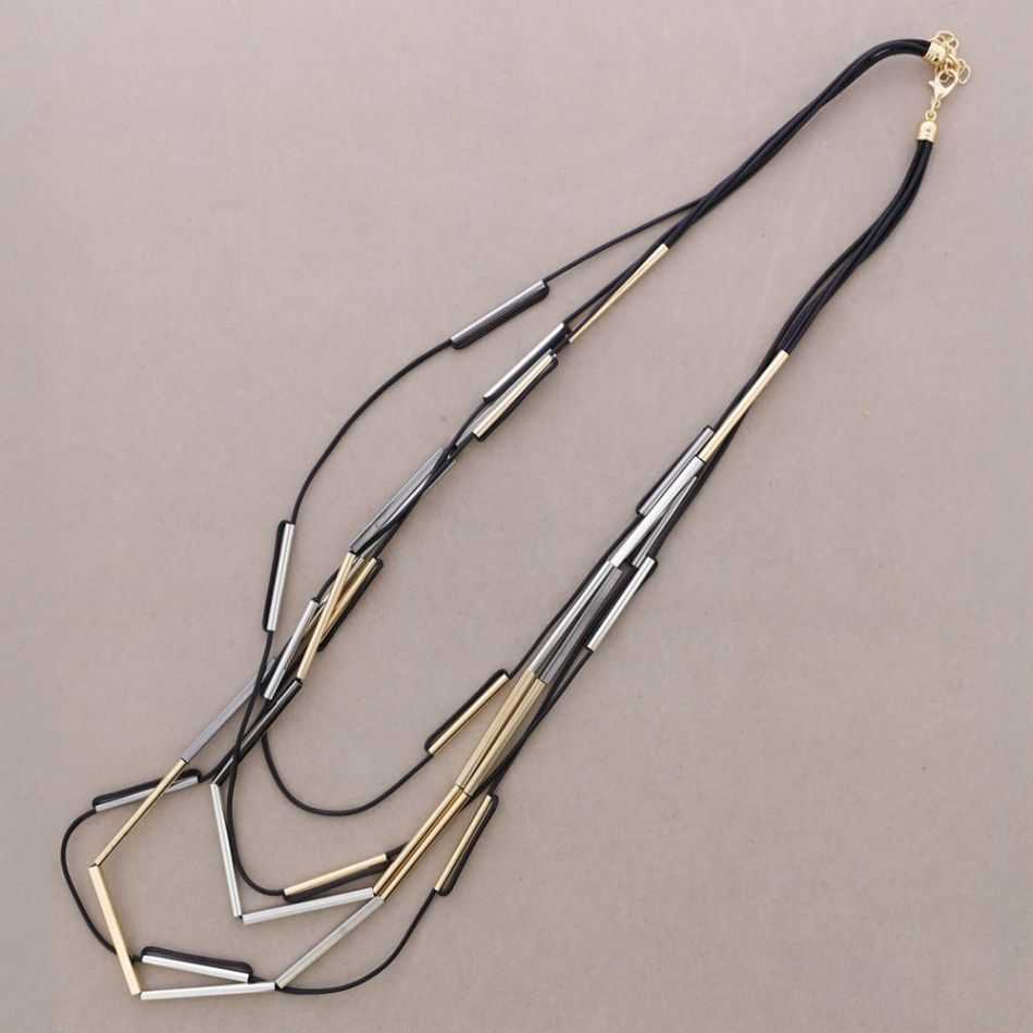 COLLAR LARGO MUTLI TIRAS TUBOS METAL