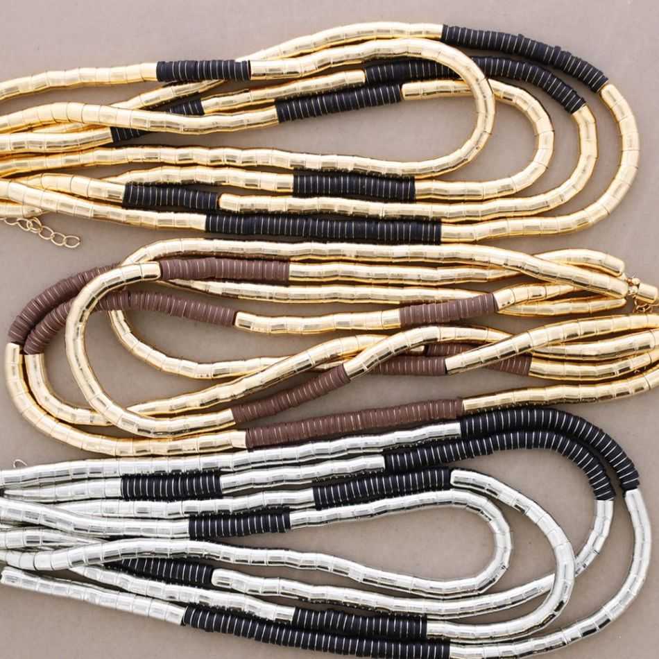CHOKER 4 ROWS FLEXIBLE METAL FIMO BEADS